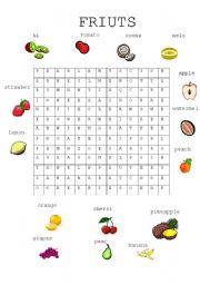 English Worksheet: FRUITS WORDSEARCH