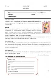 English Worksheet: Test on a sports star 