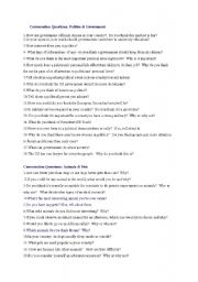 English worksheet: conversation questions 1