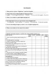 English worksheet: Questionnaire for students - Test anxiety