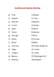 English Worksheet: Countries and Capitals Matching