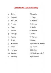 English worksheet: Countries and Capitals Matching