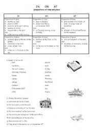 English Worksheet: prepositions of time and place - in, on, at