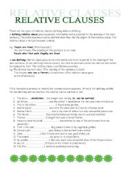 English Worksheet: RELATIVE CLAUSES