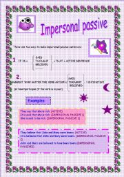 English Worksheet: IMPERSONAL PASSIVE WITH EXERCISES