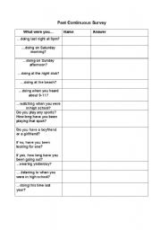 English Worksheet: Past Continuous Survey