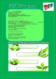 English Worksheet: Song 3 Rs by Jack Johnson. Recycling