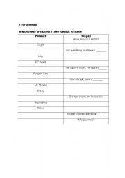 English Worksheet: Year 8 Media - product slogan matching task