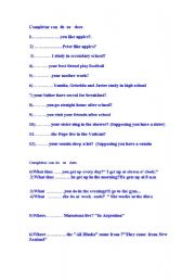 English worksheet: complete with the auxiliary Do and Does