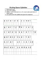 English Worksheet: Syllables in Space