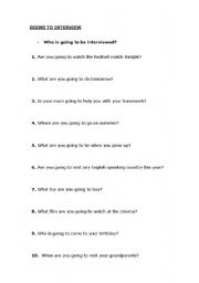 English worksheet: going to interview