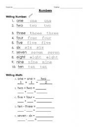 English worksheet: Long Hand Cardinal Numbers 1-10