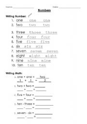English Worksheet: Long Hand Cardinal Numbers 1-10