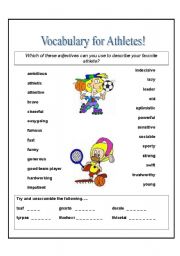 English worksheet: Adjectives for athletes