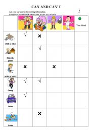 English Worksheet: can and cant