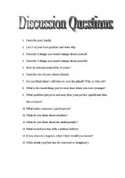 English worksheet: Discussion Questions