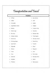 English worksheet: Transportation and Travel