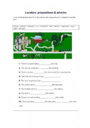 English Worksheet: Locators, prepositions and adverbs