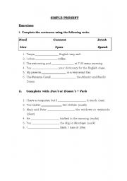 English worksheet: SIMPLE PRESENT