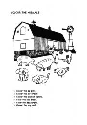 English Worksheet: colour the animals