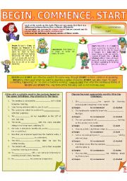 English Worksheet: COLLOCATION 18 - BEGIN, COMMENCE, START