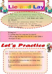 English Worksheet: Grammar worksheet / Lie and Lay