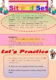 Grammar worksheet/ sit and set