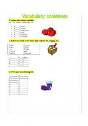 English worksheet: containers