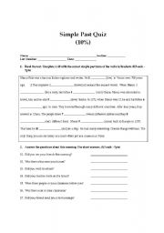 English Worksheet: Simple Past Quiz