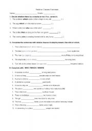 English Worksheet: Relative Clauses Worksheet