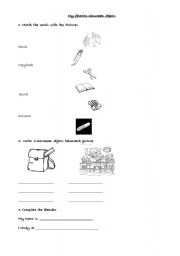 English worksheet: classroom objects