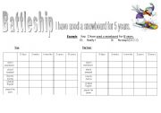 English worksheet: Present Perfect Battleship