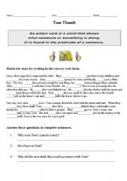 English worksheet: Verb Tenses-Tom Thumb