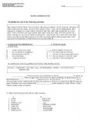 English Worksheet: reading comprehension test