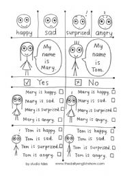 English Worksheet: Happy, Sad, Surprised, Angry