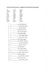 English worksheet: Animals and their sounds