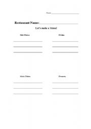 English worksheet: Lets make a menu!