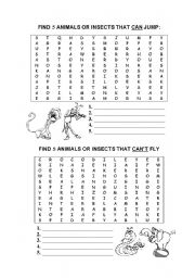 English Worksheet: Word Search: Animals and insects