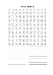English Worksheet: Word Search: Food, Fruits and Drinks