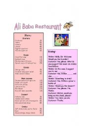 English Worksheet: Ali Baba Restaurant