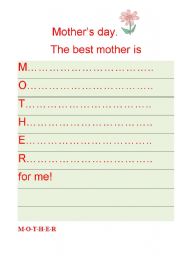 English worksheet: mothers day