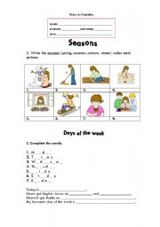 English worksheet: Seasons and days of the week