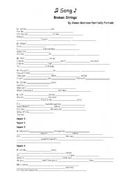 English Worksheet: Broken Stings    By James Morrison feat Nelly Furtado