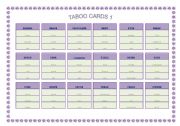 English Worksheet: Taboo cards for the game Taboo/mime and Pictionary