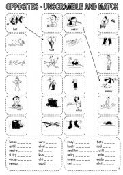 English Worksheet: OPPOSITES - UNSCRAMBLE AND MATCH (1)