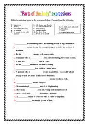 English Worksheet: Parts of the body expressions