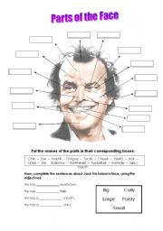 English Worksheet: Parts of the face - with Jack Nicholson