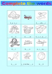 English Worksheet: Toys complete the words