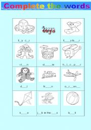 English worksheet: Toys complete the words