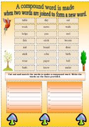 English Worksheet: Compound Words --- A compound word is made when two words are joined to form a new word.